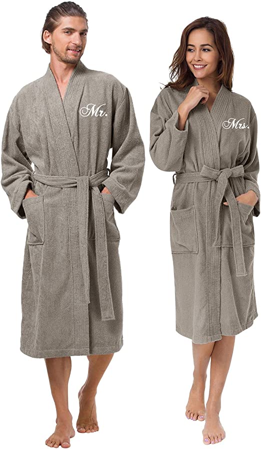 AW BRIDAL 2Pcs Couple’s Terry Cotton Kimono Robe 100% Cotton Spa Bathrobe Set