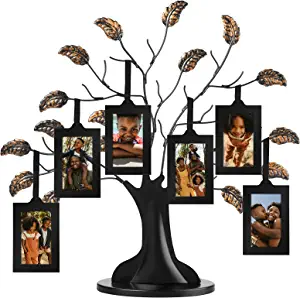Americanflat 12 Metal Family Tree with 6 Hanging Mini Picture Frames for Wallet