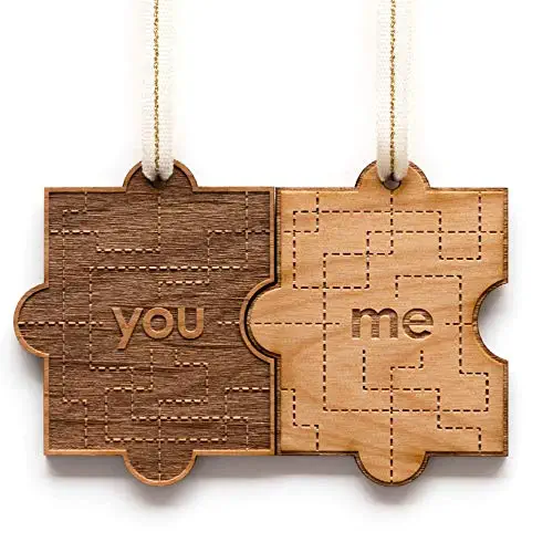 You And Me Puzzle Piece Wood Ornament Pair