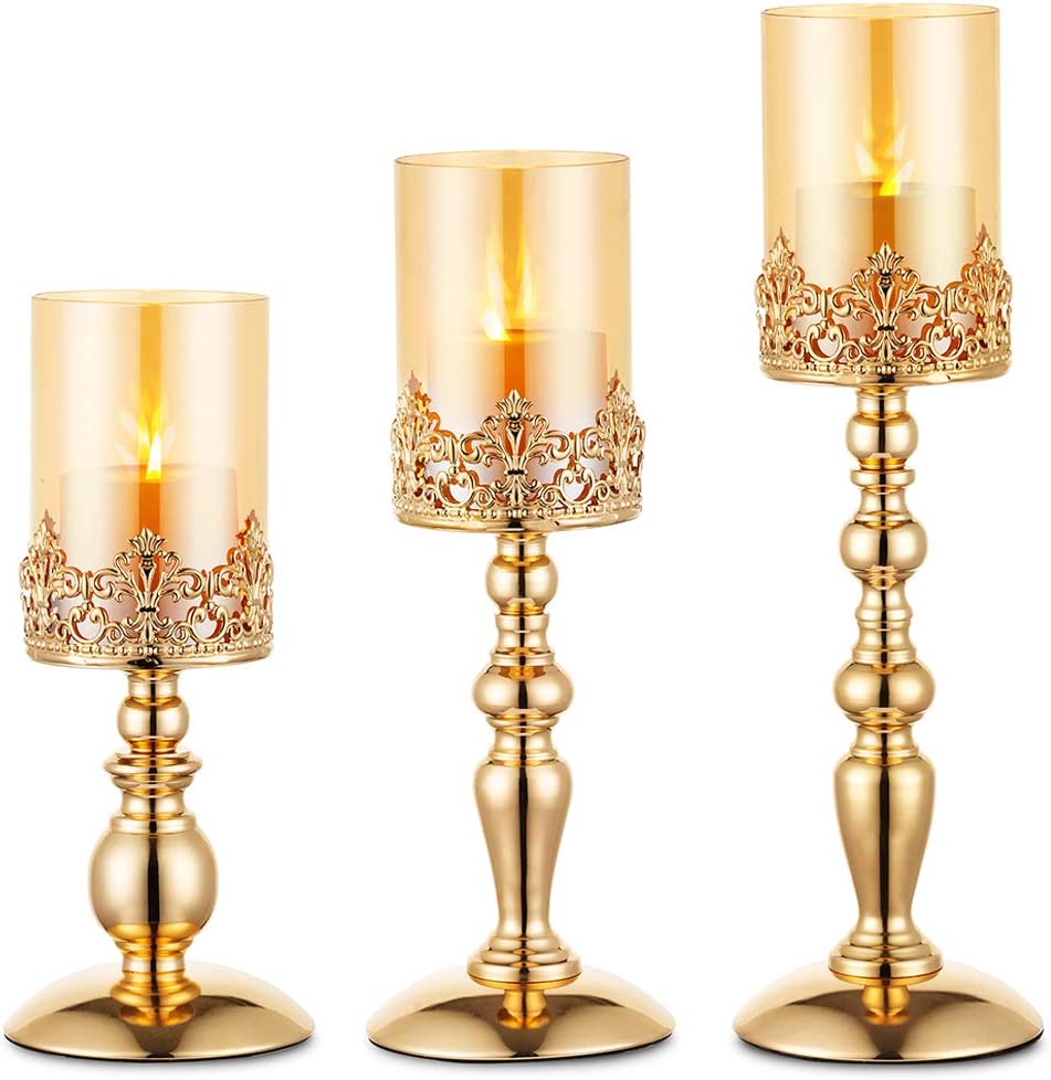 3 Nuptio Pillar Candle Holders with Glass 