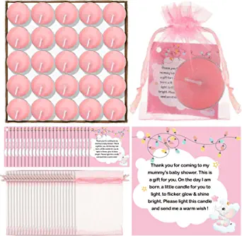 50 Pcs Tea Light Candles for Baby Girl Shower (Pink)
