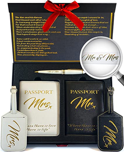 DELUXY Mr and Mrs Luggage Tags & Passport Holder Set
