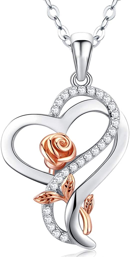  Desimtion Sterling Silver Heart Rose Necklaces
