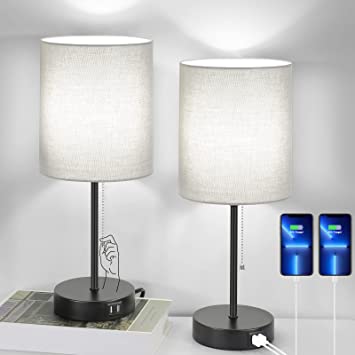 Grey Bedside Lamps with AC Outlet