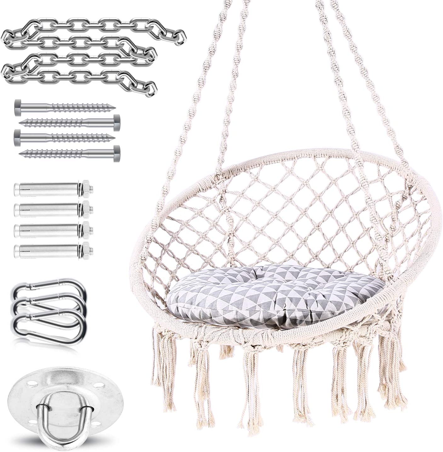 Hanging Chair Swing with Soft Cushion & Durable Hardware Kit