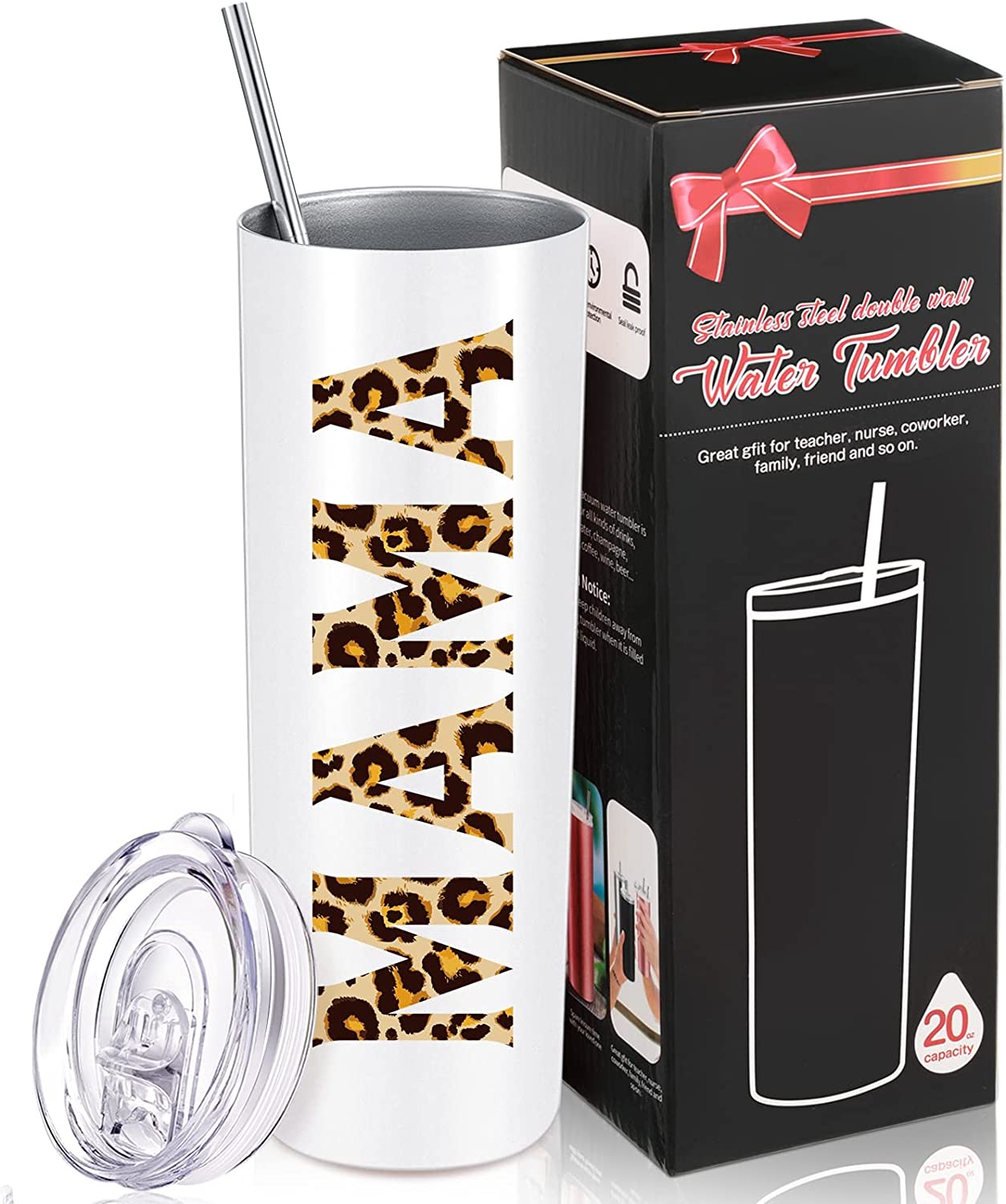 Leopard Tumbler Cup with Lid Straw Brush For New Mom