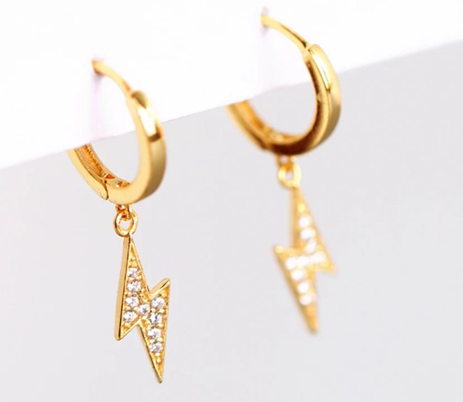 Lightening Bolt Charm Hoop Earrings 