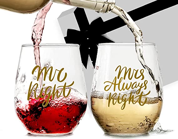Mr Right Mrs Always Right Wine Glasses
