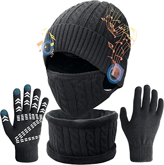 Music Beanie Set Winter Hat with Scarf Gloves Set