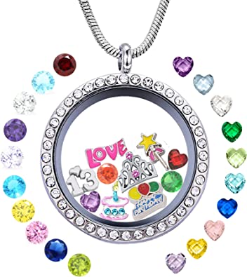 Necklace Pendant with Charms & Birthstones