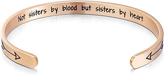 Not Sisters by Blood But Sisters by Heart Cuff Bangle Bracelet