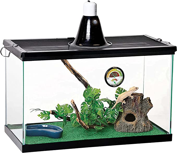 10 Gallon Pet Reptile Starter Habitat Kit with Light and Heat for Small Tropical Dwelling Animals