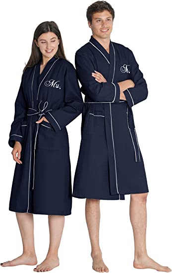 2Pcs Cotton Couples Waffle Robe Set