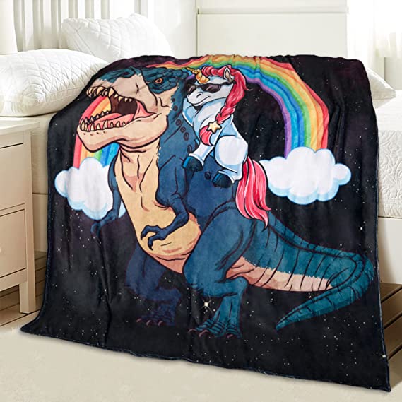 Cute Unicorn Riding Ferocious Dinosaur Kids Blanket