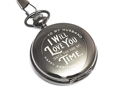 Engraved Wedding Anniversary Pocket Watch with Chain

