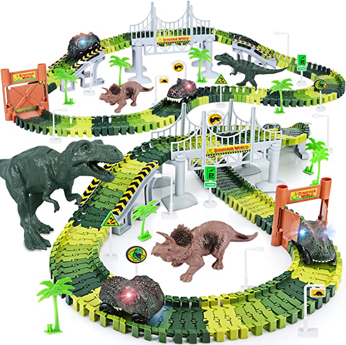 Flexible Track Playset and 2 pcs Cool Dinosaur car