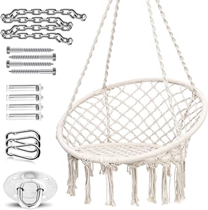 Hammock Chair Hanging Chair Swing with Soft Cushion & Durable Hardware Kit
