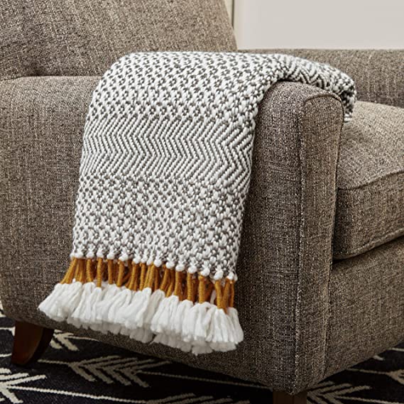 Hand-Woven Stripe Fringe Throw Blanket