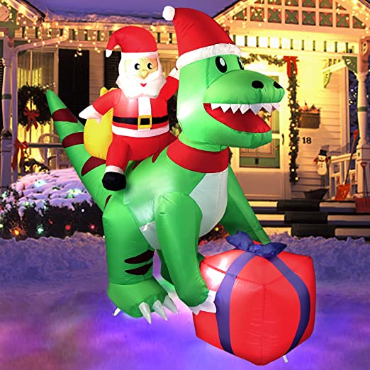 Inflatables Dinosaur Santa Claus Outdoor Christmas Decorations