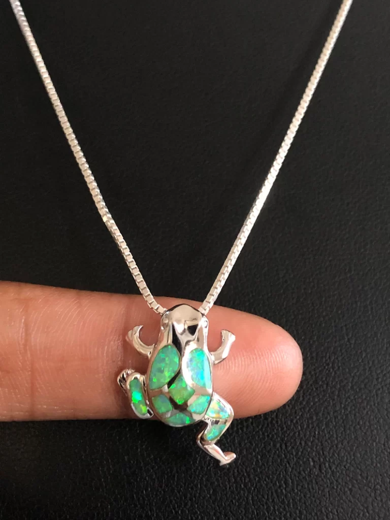 Opal Frog Necklace, Sterling Silver Green Opal Frog Pendant