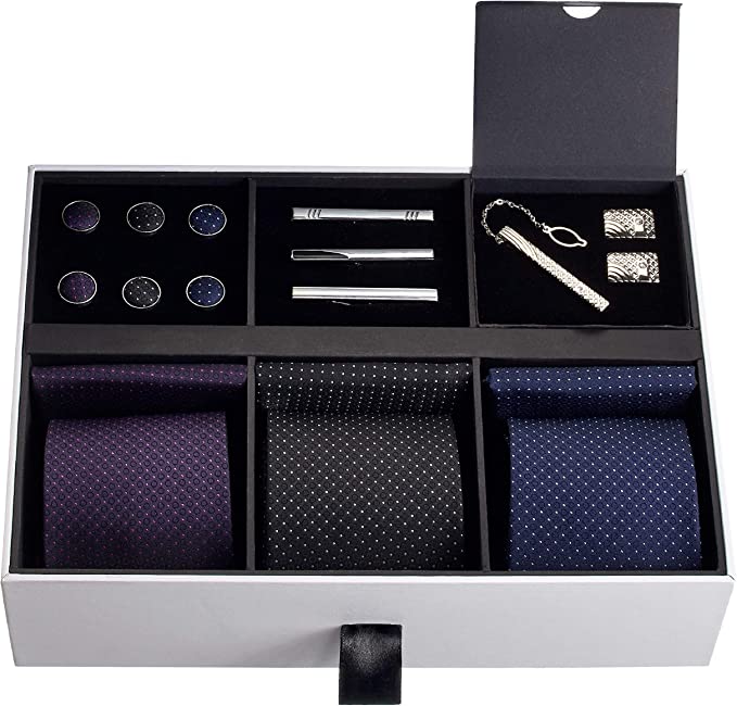Premium Men’s Gift Tie Set Silky Necktie Pocket Squares Tie Clips Cufflinks For Men