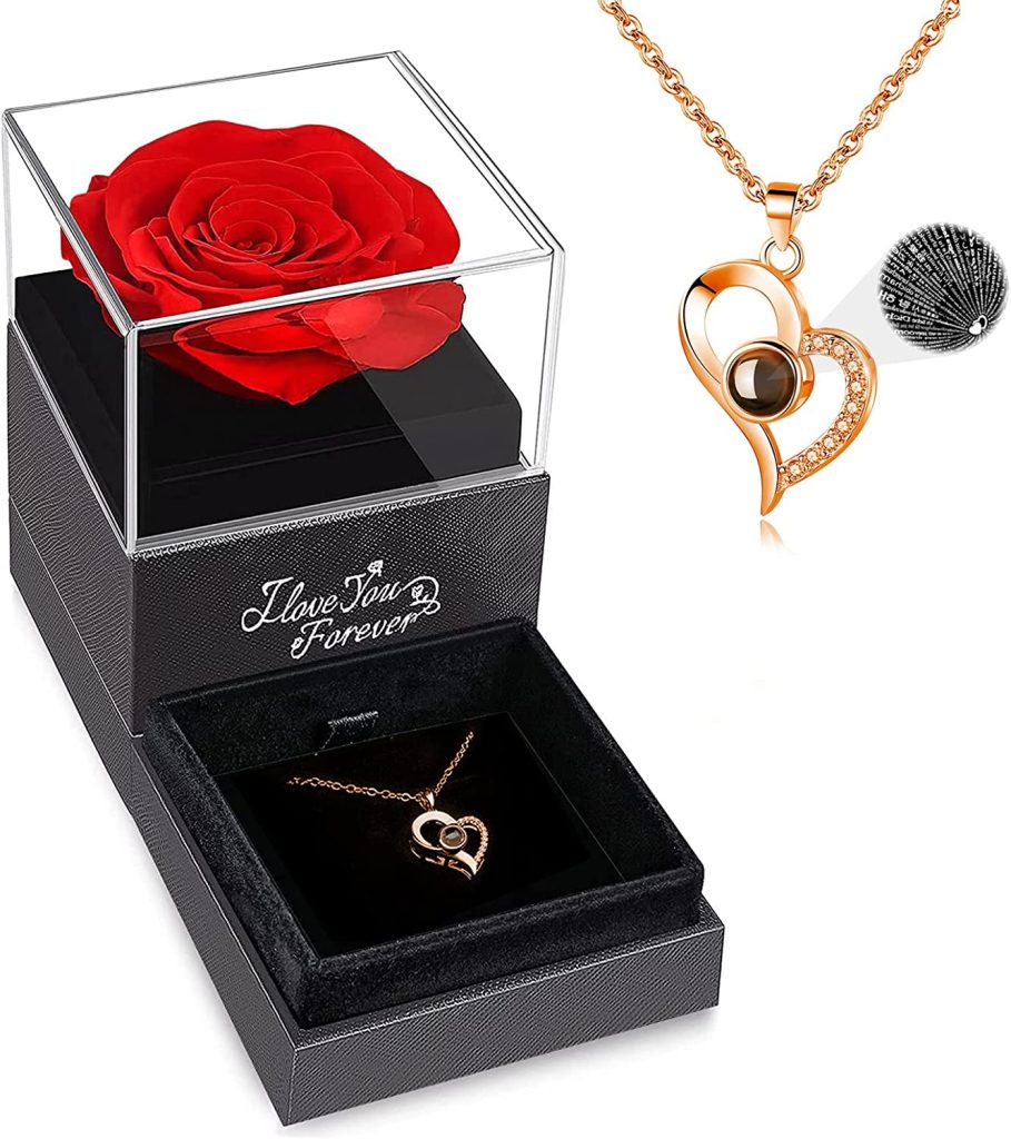 Real Red Rose with Necklace