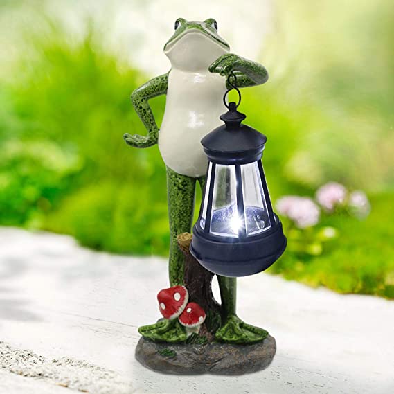 Solar Garden Statue of Frog Figurine with Solar Lantern
