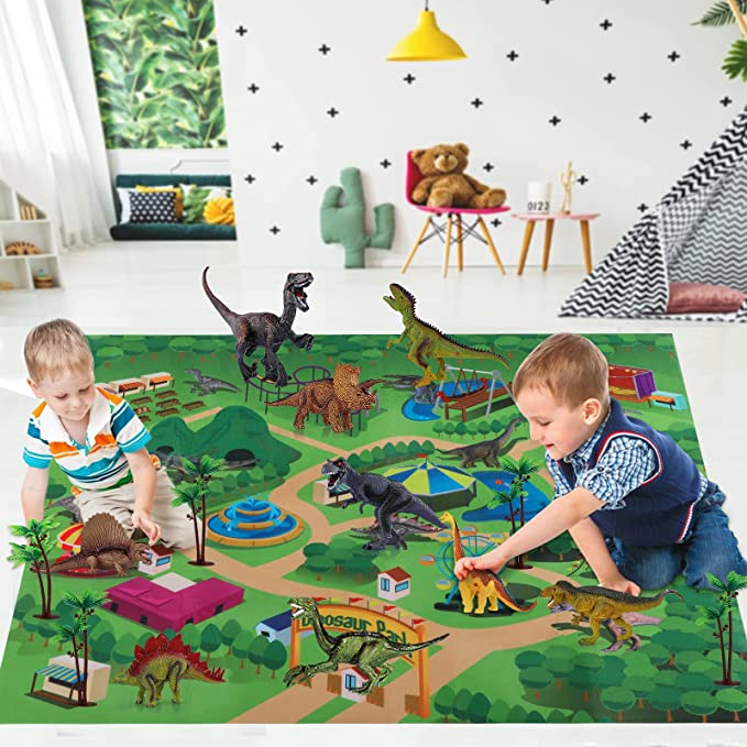 TEMI Dinosaur Toys for Kids 3-5 with Activity Play Mat & Trees