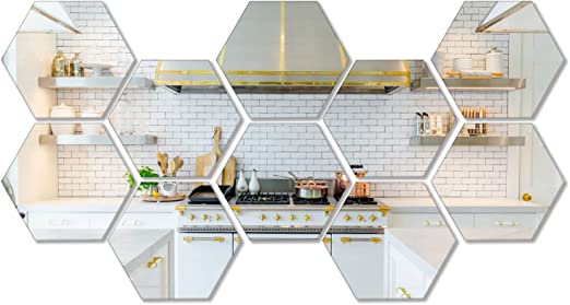 10 Pieces Hexagonal Mirror Wall Mirror Glass
