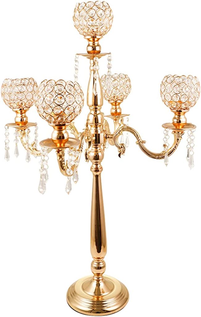  5 Arms Crystal Candelabra Centerpieces Gold Candle Holders
