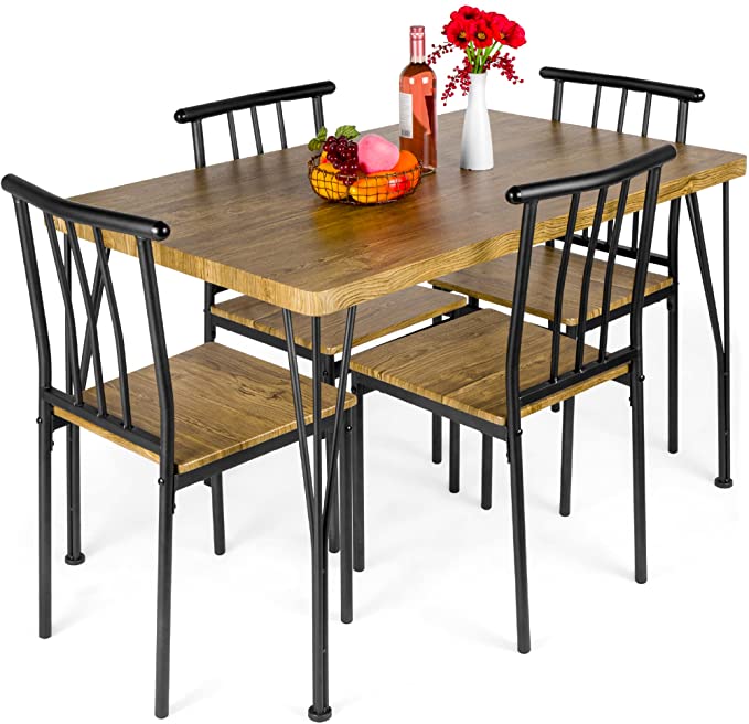 5-Piece Metal and Wood Indoor Modern Rectangular Dining Table