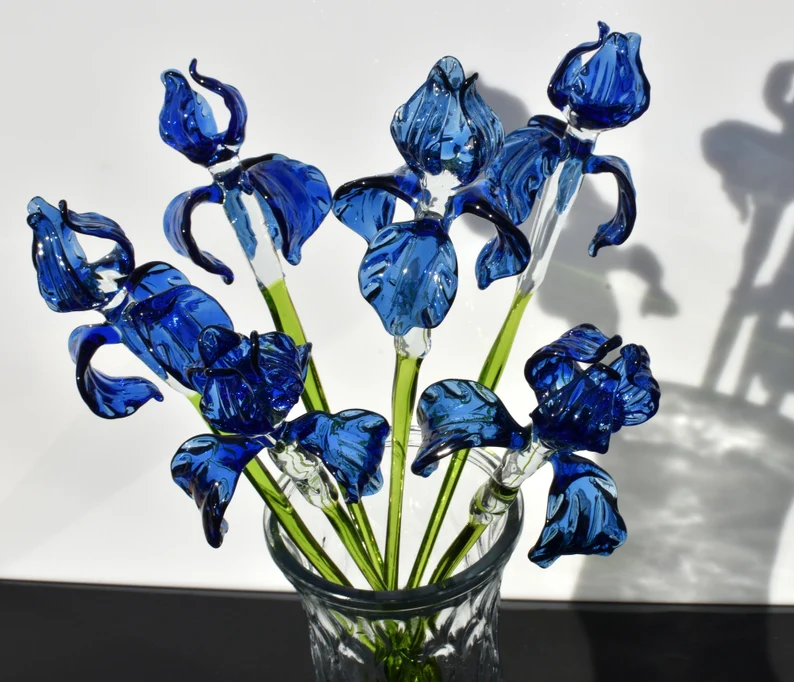 Beautiful long-stem blue glass flower