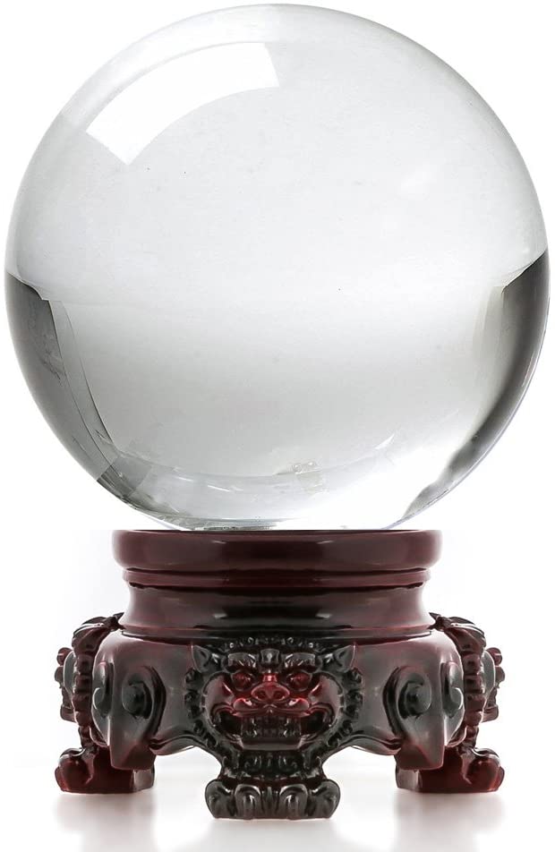 Clear Crystal Ball with Redwood Lion Resin Stand Thank you Gifts for family