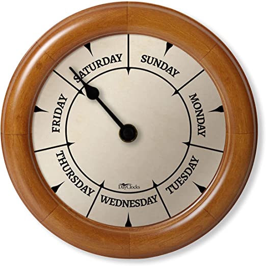 Day of The Week Wall Clock with Solid Wood Frame