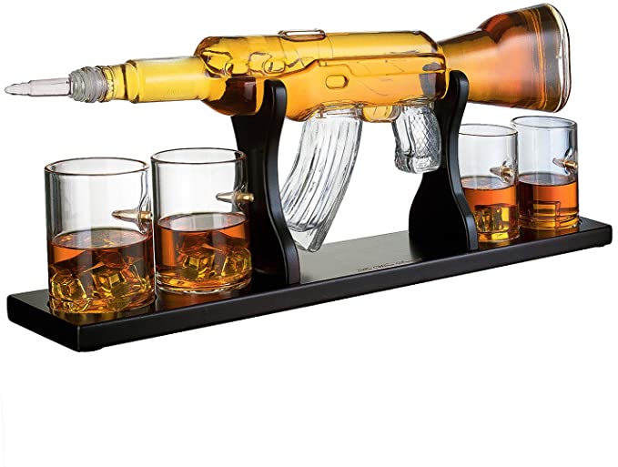 Gun Large Decanter Set Bullet Glasses