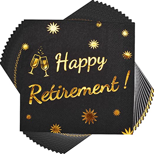 Happy Retirement Decorations Cocktail Napkins Black
