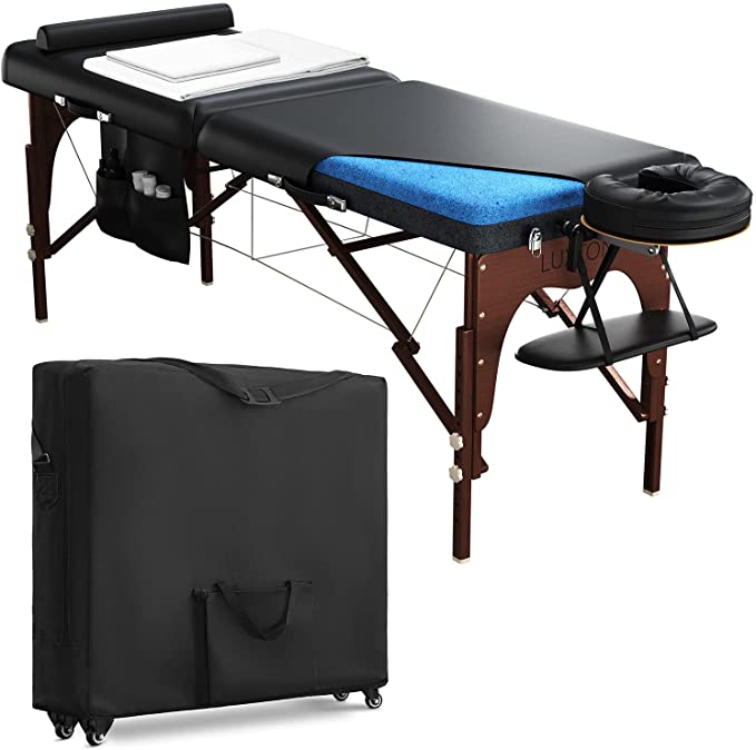 Luxton Home Premium Memory Foam Massage Table with Rolling Carrying Travel Case