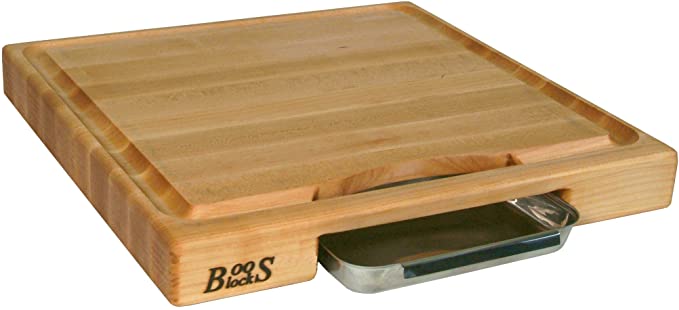 Newton Prep Master Maple Wood Reversible Cutting Board with Juice Groove and Pan