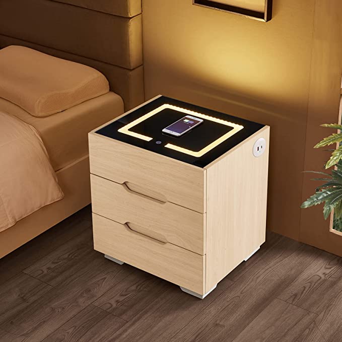 Nightstands Wireless Charging Station and LED Lights