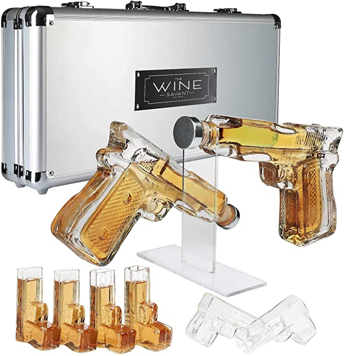  Pistol Whiskey Gun Decanter & Pistol Shot Glasses Set
