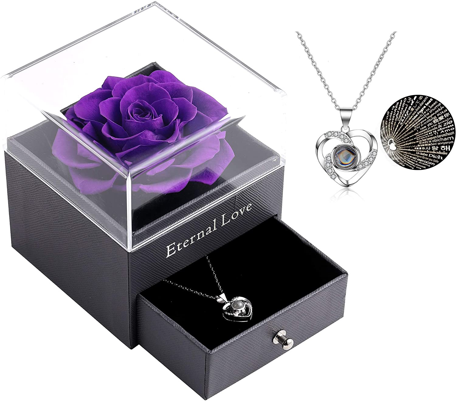 Preserved Real Purple Rose with Silver
