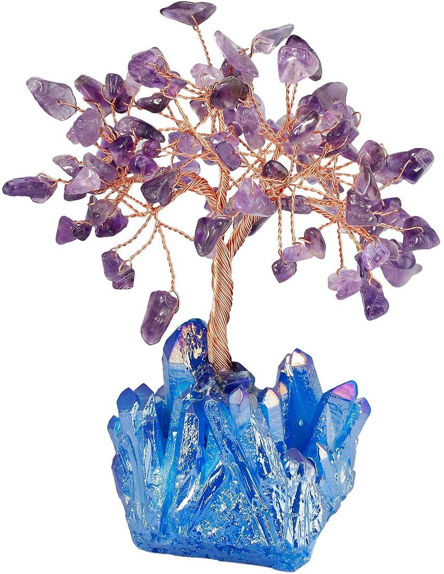 Quartz Cluster Blue Titanium Crystals Base Bonsai Money Tree Thank you Gifts for family