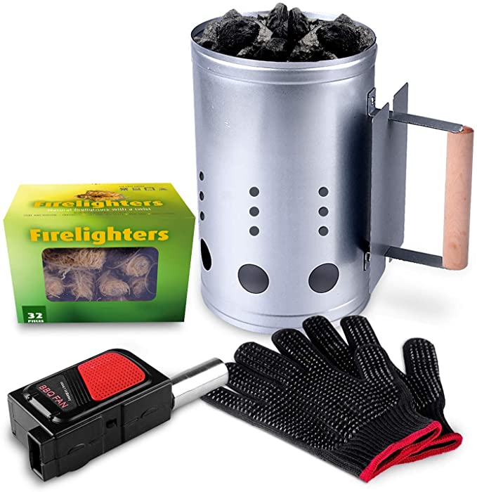 Rapid Charcoal Chimney Starter Set Fireplace Accessories Lighter Cubes BBQ Heat Resistant Gloves Blower BBQ Tools