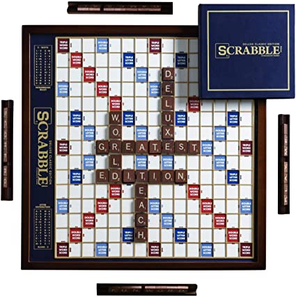 Scrabble Deluxe Edition with Rotating Wooden Game Board
