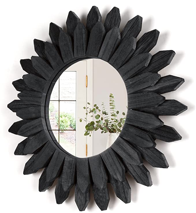 Wall Mirror Decorative Mirror for Wall 12 inch with Rustic Wood Sunburst Framed