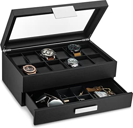 Watch Box with Valet Drawer for Men
