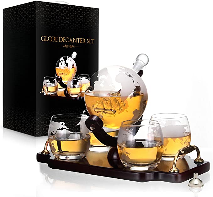Whiskey Decanter Globe Decanter and Glass Set