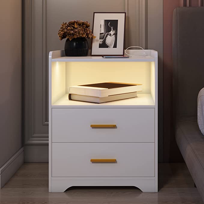 White Nightstand with Charging Station