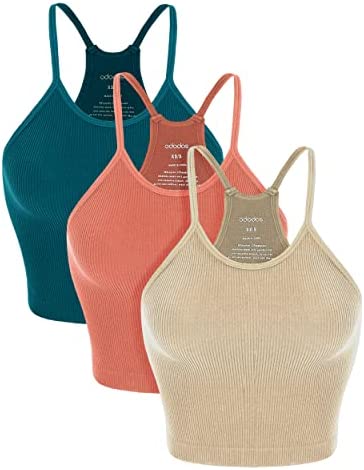 Women's Crop 3-Pack Washed Seamless Rib-Knit Camisole Crop Tank Tops
