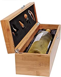 Bamboo Wood Wine Gift Box Set with Tools